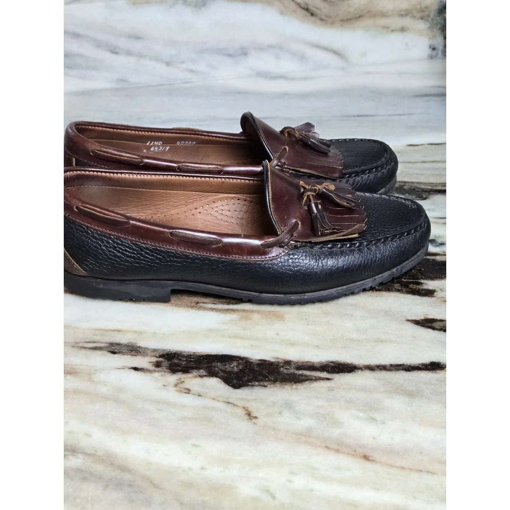 Allen Edmonds Mens 11.5 D Two Tone Brown Black‎ Leather Kiltie Tassel Loafers